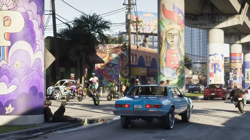 Grand Theft Auto VI official screenshot of a Vice City street