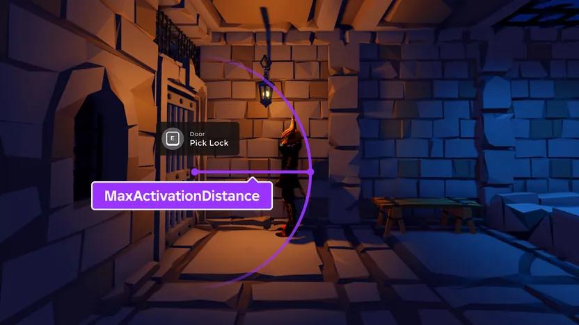 A ProximityPrompt on a dungeon door in Roblox Studio