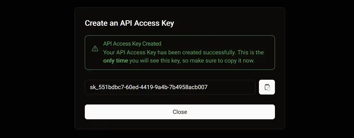 API Key Created Dialog