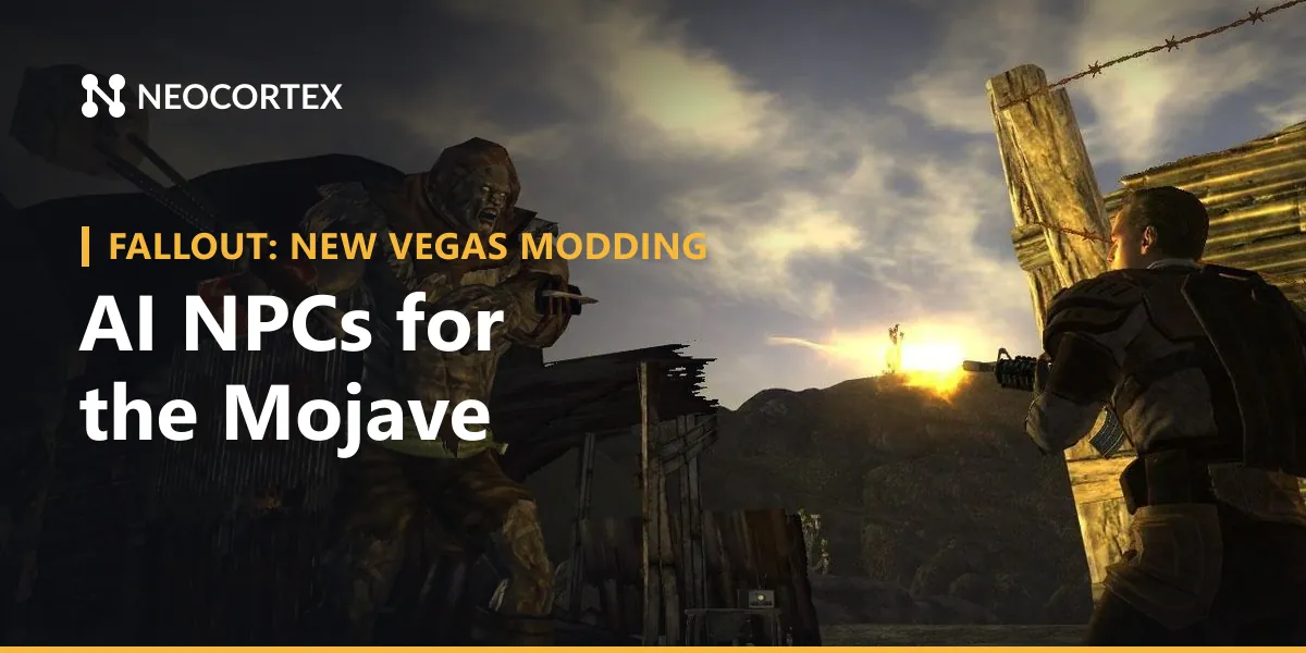 Build a Fallout New Vegas AI NPC mod with Neocortex and xNVSE: talking Mojave NPCs, companion voice commands and a casino trivia host on the Strip.