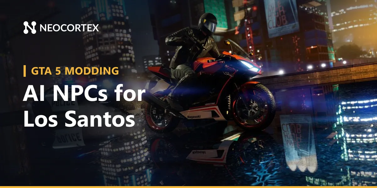 Build a GTA 5 AI NPC mod with Neocortex: pedestrians who talk back, a passenger who judges your driving, voice commands and a radio quiz in story mode.