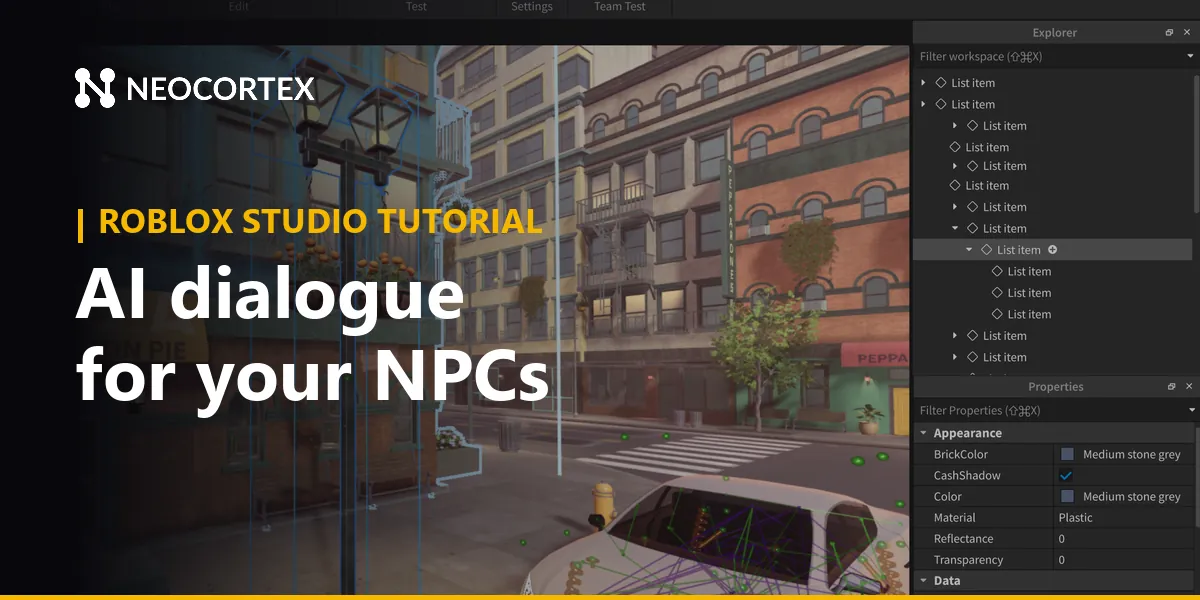 Build an NPC dialogue system in Roblox Studio: Dialog objects, custom trees or AI replies, then mix choices with free text, actions and fallbacks.